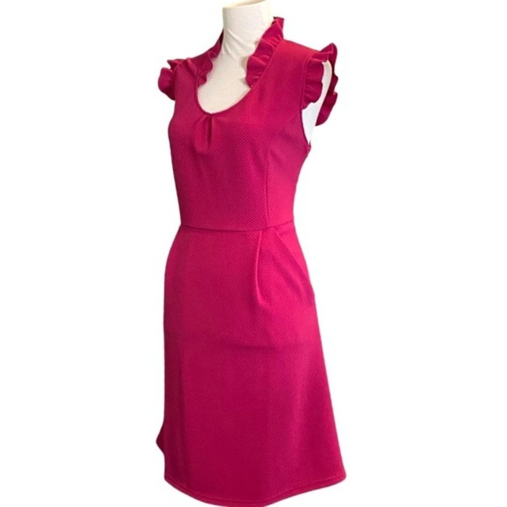 Anthropologie Coral Pink V‑Neck A‑Line Dress - Picture 3 of 6
